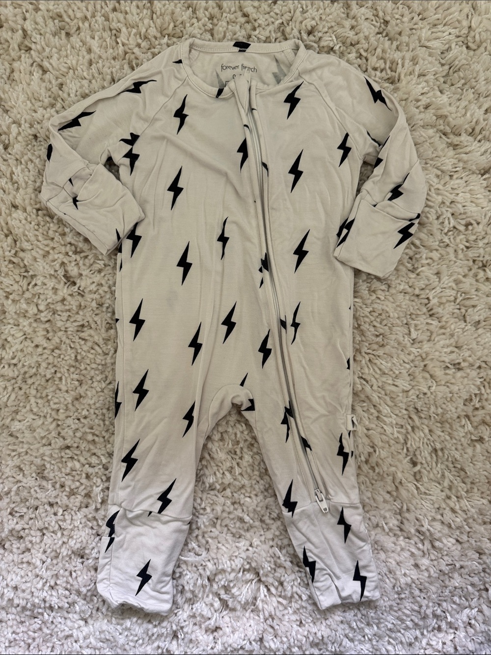Forever French Kids Beige/white Lightning Bolt One-Piece